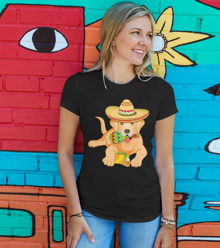 Cinco De Mayo Labrador Dog With Sombrero Taco And Maraca T-Shirt