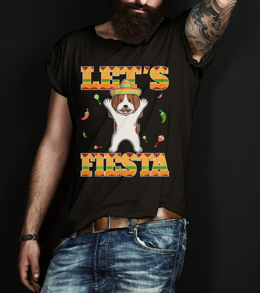 Let's Fiesta Basset Hound Cinco De Mayo Sombrero Maracas Chili Peppers T-Shirt