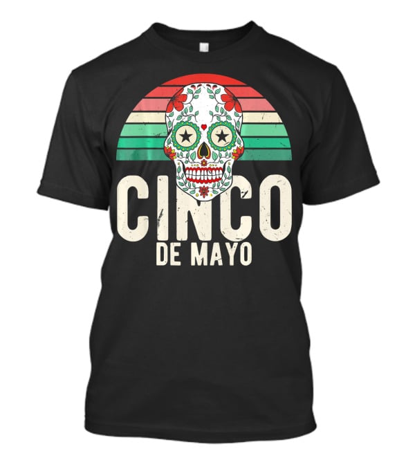 Cinco De Mayo Sugar Skull Retro Stripes T-Shirt