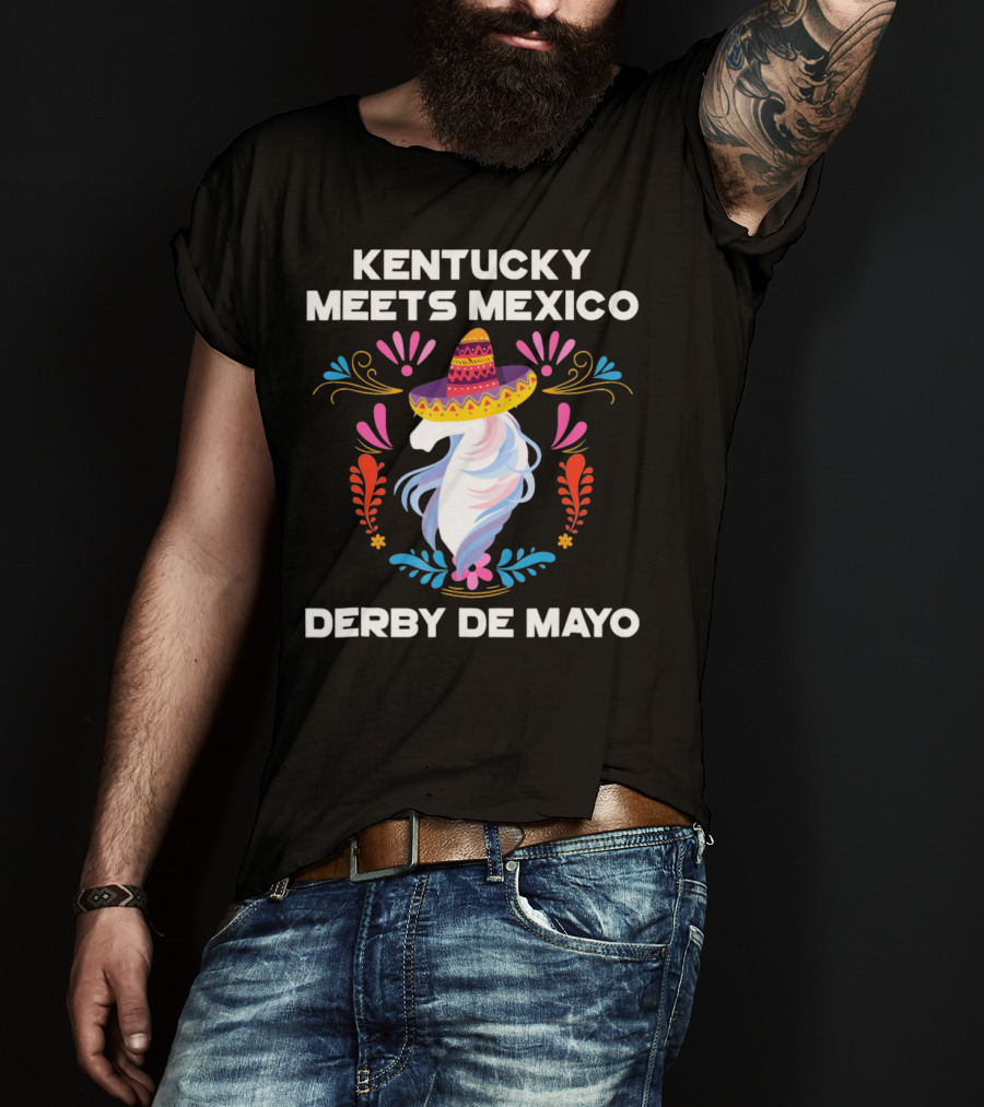 Kentucky Meets Mexico Derby De Mayo Sombrero Horse Floral T-Shirt