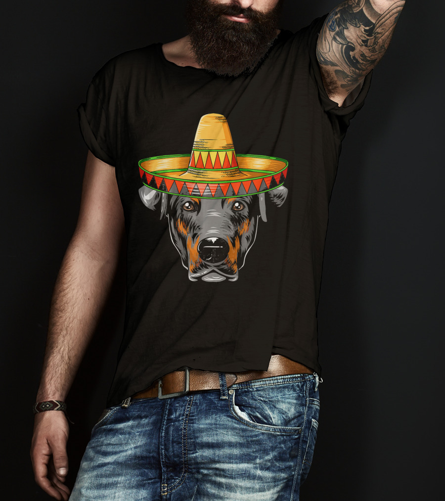 Cinco De Mayo Doberman Wearing Mexican Sombrero T-Shirt