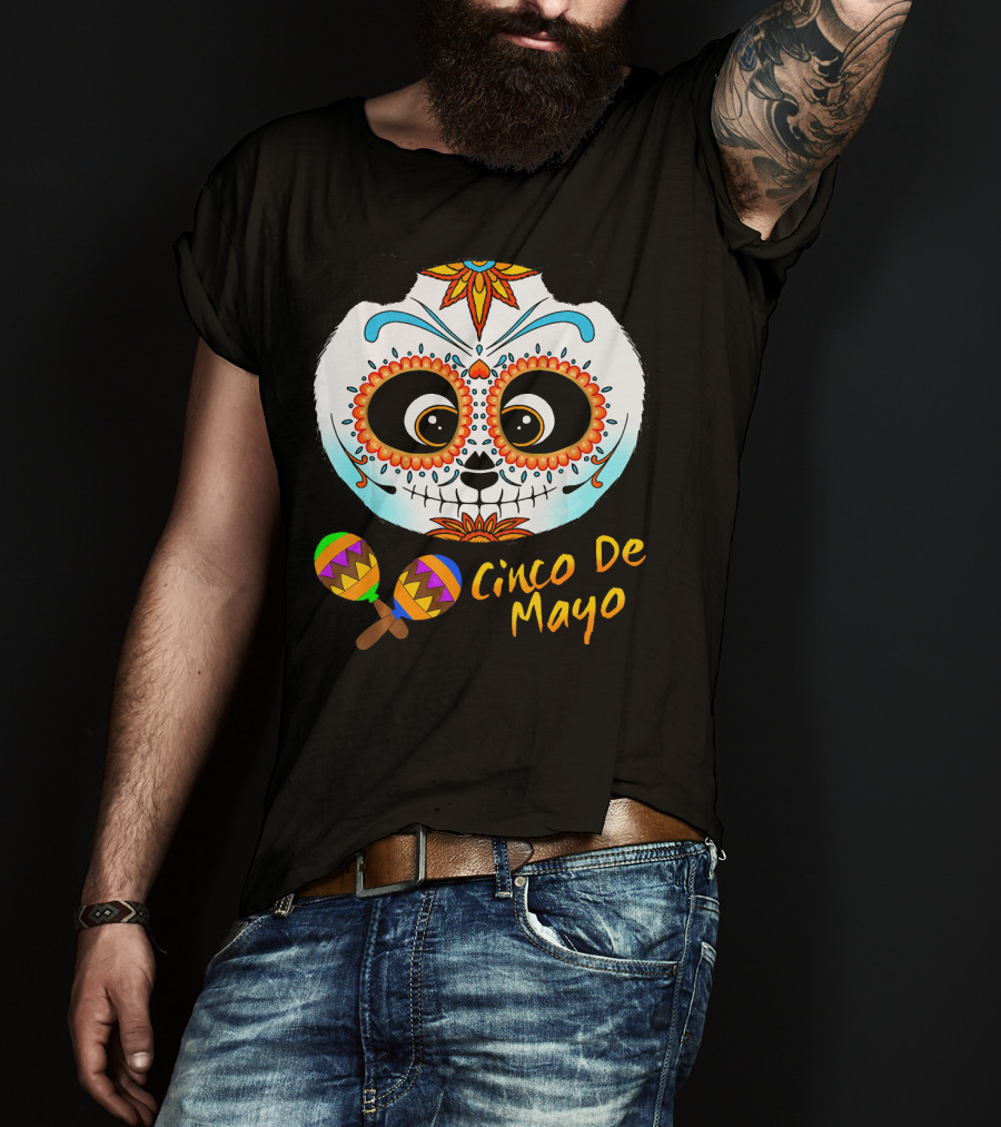 Cinco De Mayo Sugar Skull Panda With Maracas T-Shirt