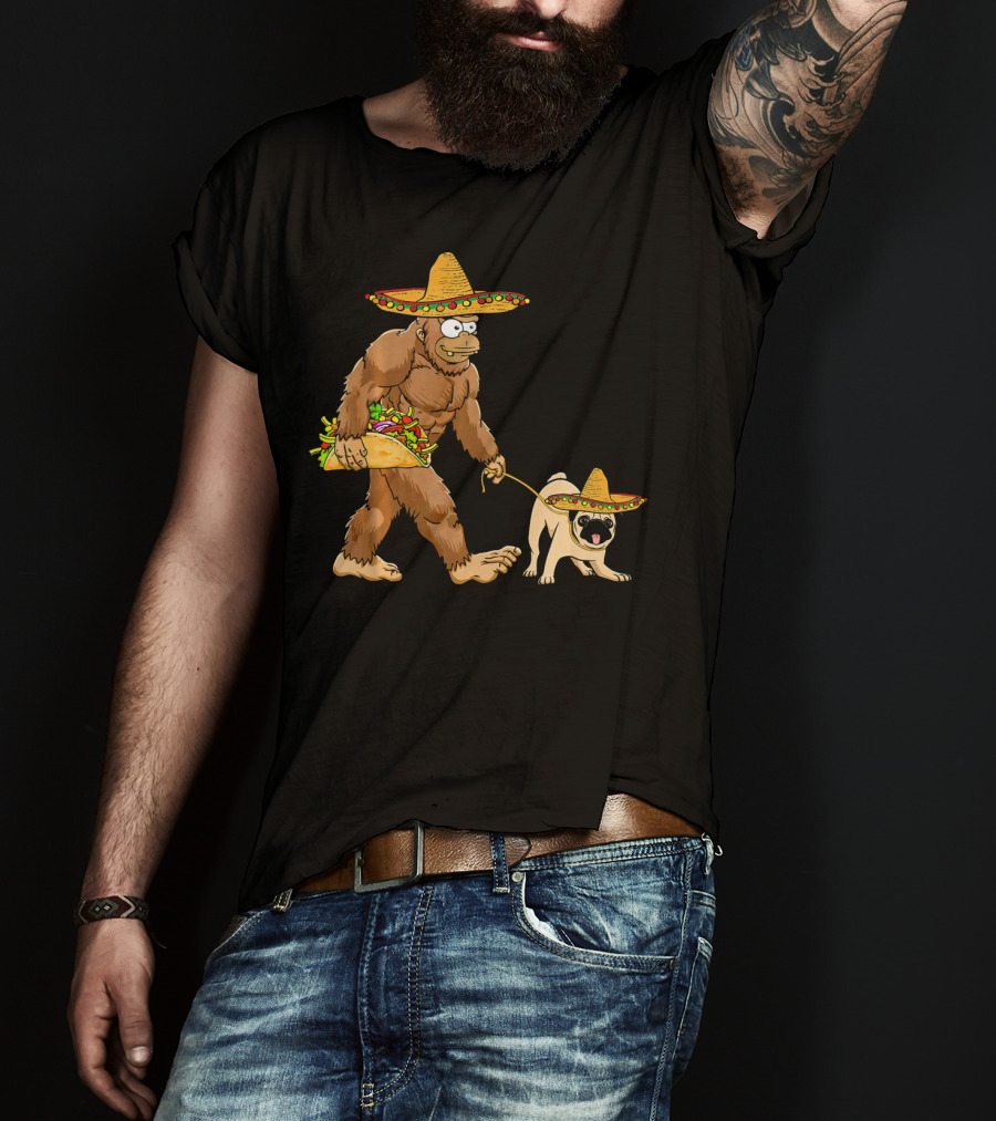 Bigfoot Sombrero Taco Pug Dog Cinco De Mayo T-Shirt