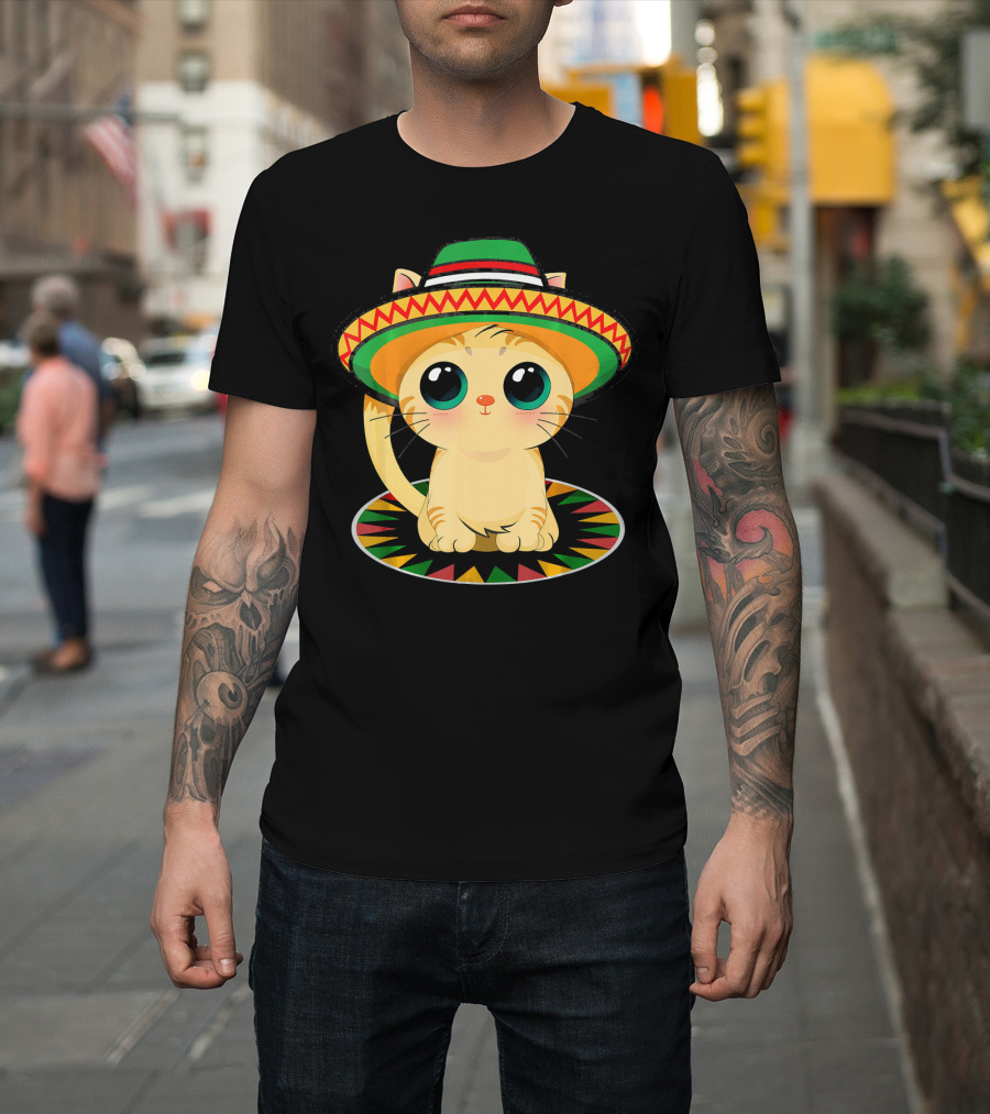 Cute Cat Cinco De Mayo 5th Of May Celebration With Sombrero T-Shirt