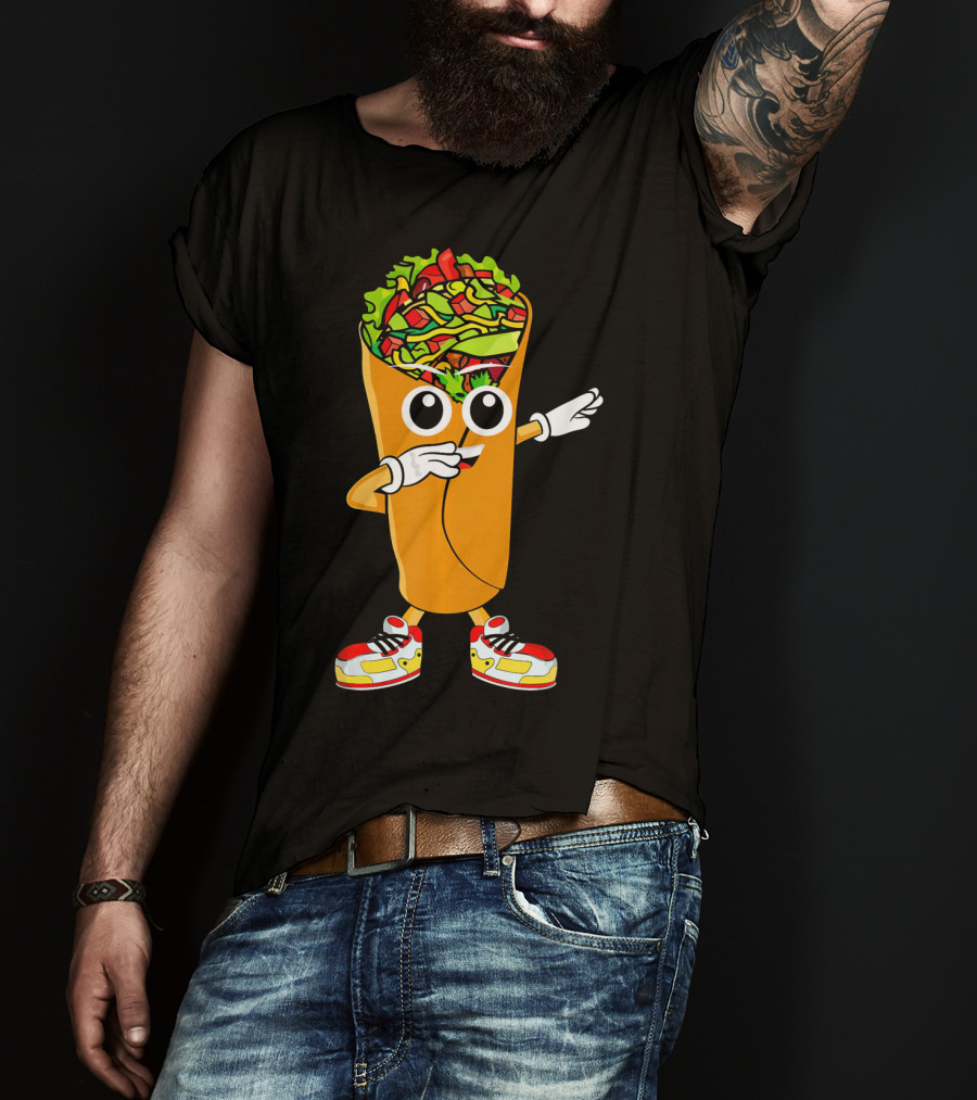 Dabbing Burrito Cartoon Dab Dance With Sneakers T-Shirt