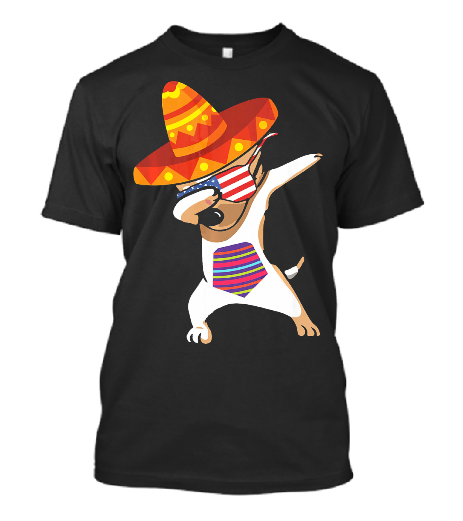 Sombrero Chihuahua Dabbing Mexican Chihuah American Flag Glasses T-Shirt