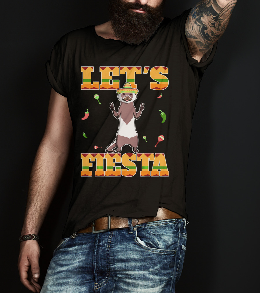 Let's Fiesta Ferret Sombrero Maracas Peppers Mexican T-Shirt