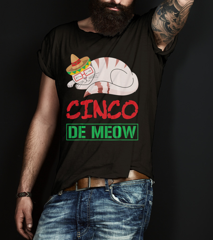 Cinco De Meow Funny Kitty With Sombrero Celebrating Mexican Holiday T-Shirt
