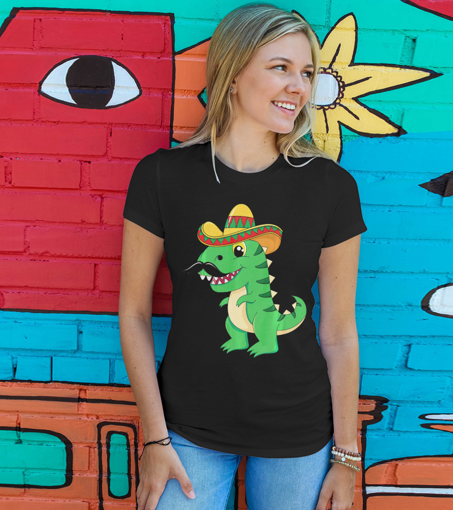 Cinco De Mayo Rex Dinosaur In Sombrero And Mustache T-Shirt