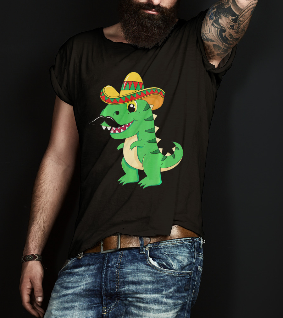 Cinco De Mayo Rex Dinosaur In Sombrero And Mustache T-Shirt