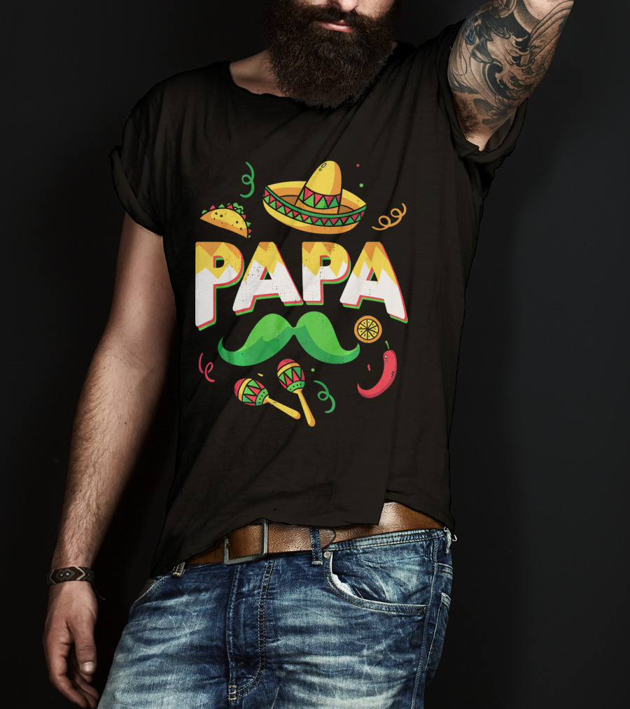 Cinco De Mayo Papa Sombrero Maracas Taco Lime Mustache Chili T-Shirt