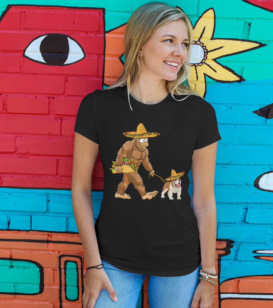 Bigfoot Taco Sombrero English Bulldog Fiesta T-Shirt