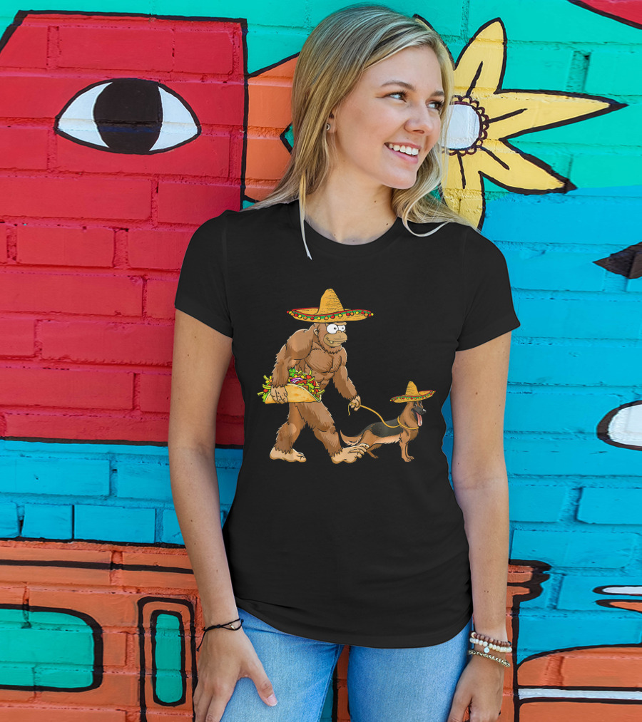 Bigfoot Sombrero Taco German Shepherd Duo T-Shirt