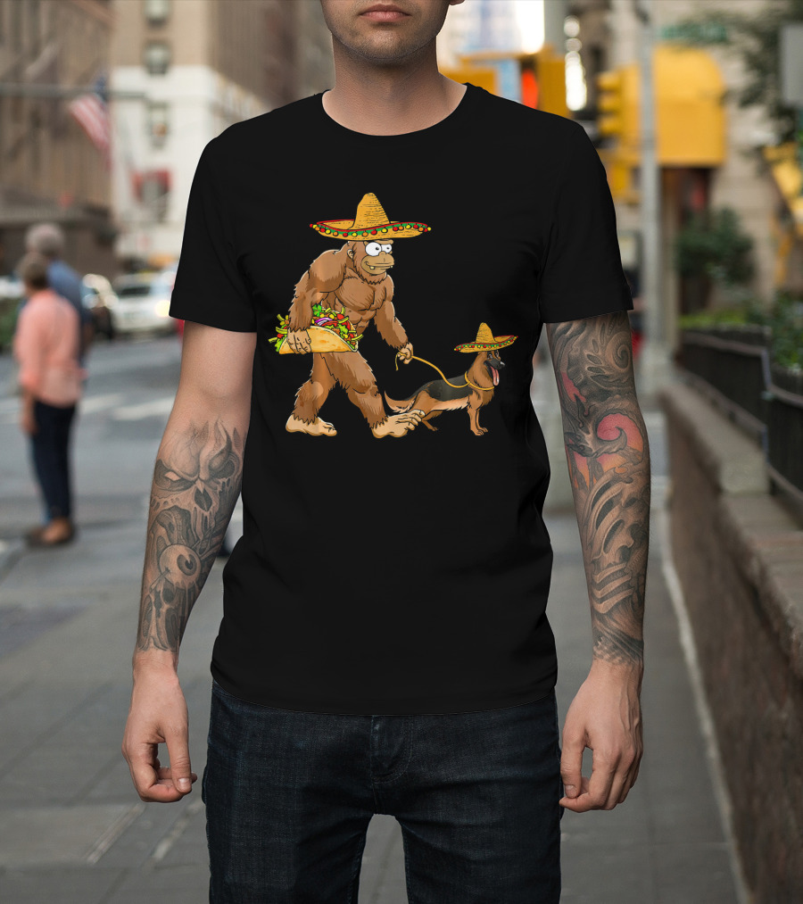 Bigfoot Sombrero Taco German Shepherd Duo T-Shirt
