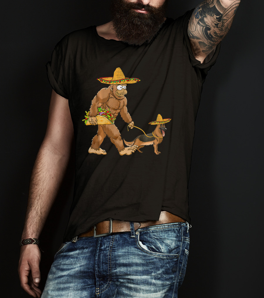 Bigfoot Sombrero Taco German Shepherd Duo T-Shirt