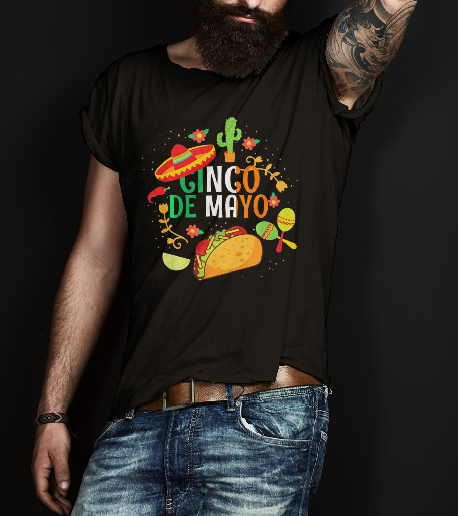 Cinco De Mayo Sombrero Taco Maracas Cactus Fiesta T-Shirt
