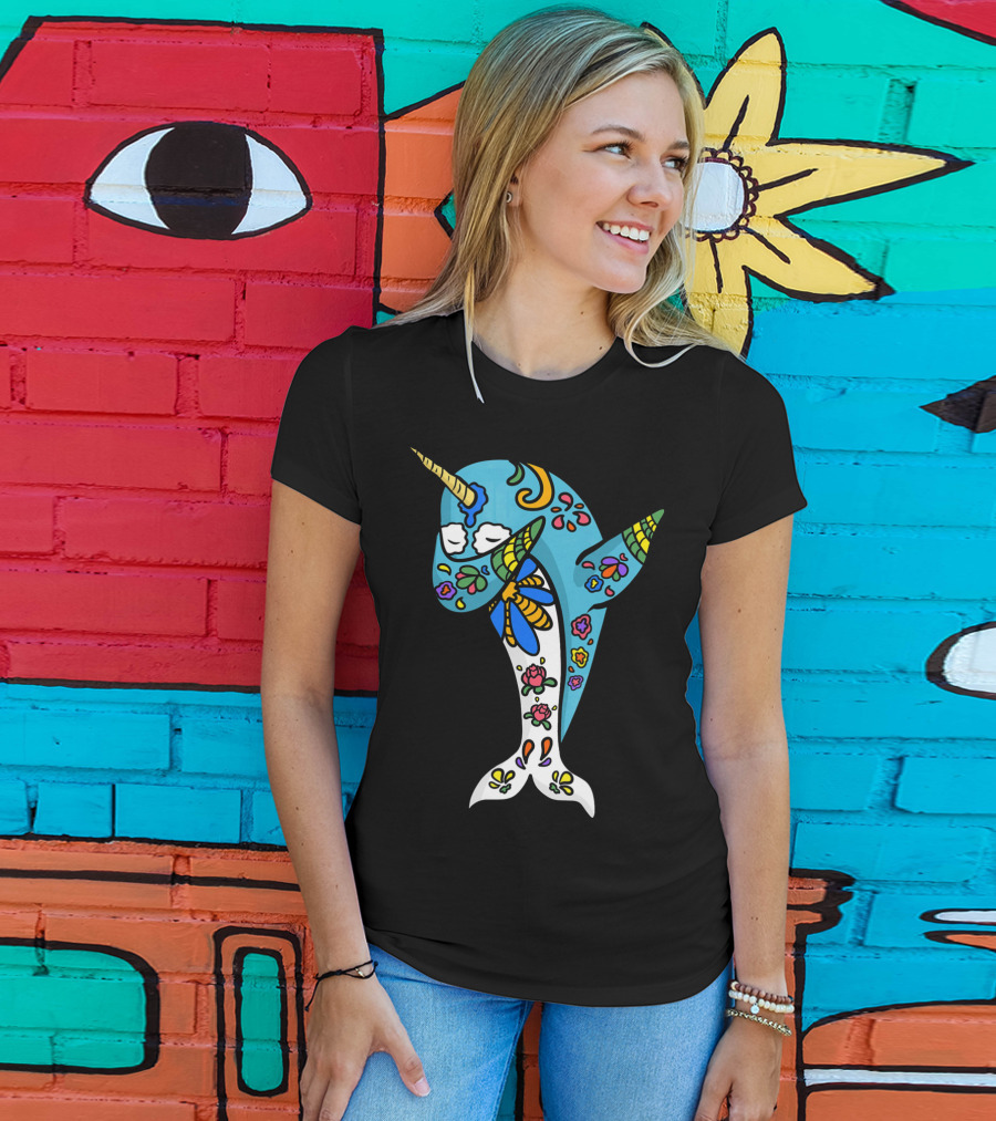 Cinco De Mayo Sugar Skull Narwhal Floral T-Shirt