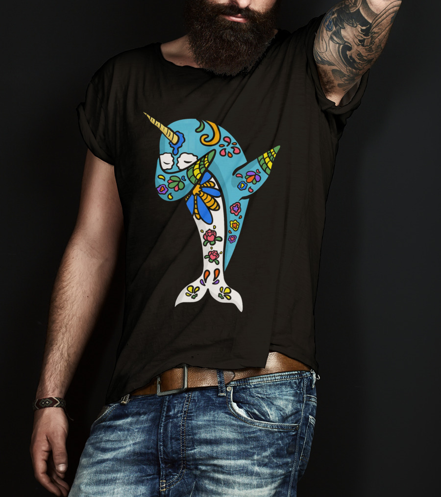 Cinco De Mayo Sugar Skull Narwhal Floral T-Shirt