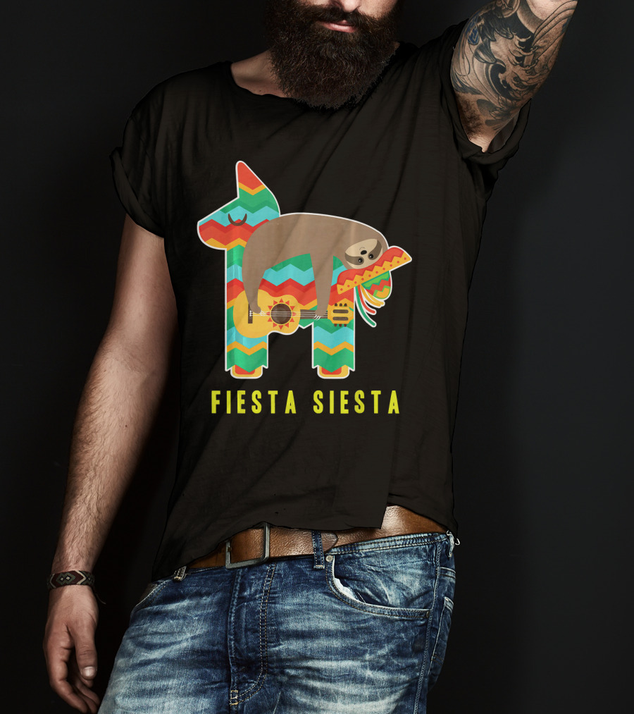 Fiesta Siesta Pinata Sloth Sombrero Guitarra T-Shirt