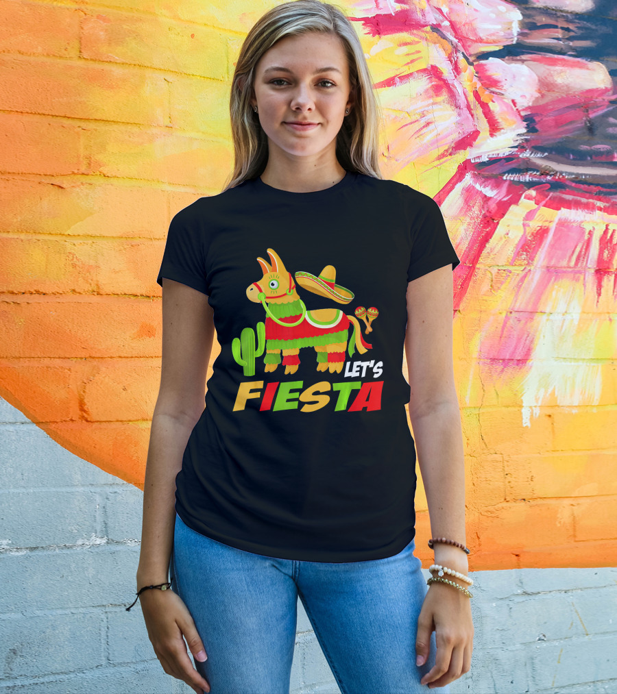 Let's Fiesta Cinco De Mayo Sombrero Piñata Cactus Maracas T-Shirt