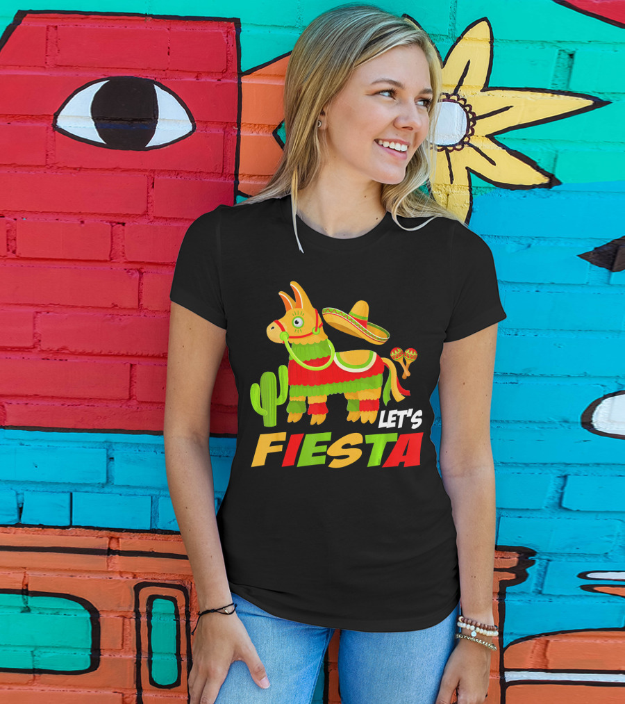 Let's Fiesta Cinco De Mayo Sombrero Piñata Cactus Maracas T-Shirt