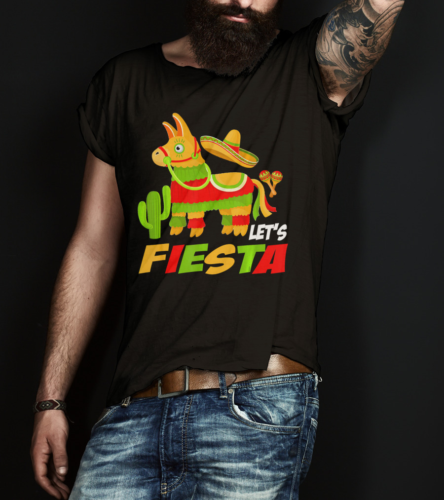 Let's Fiesta Cinco De Mayo Sombrero Piñata Cactus Maracas T-Shirt