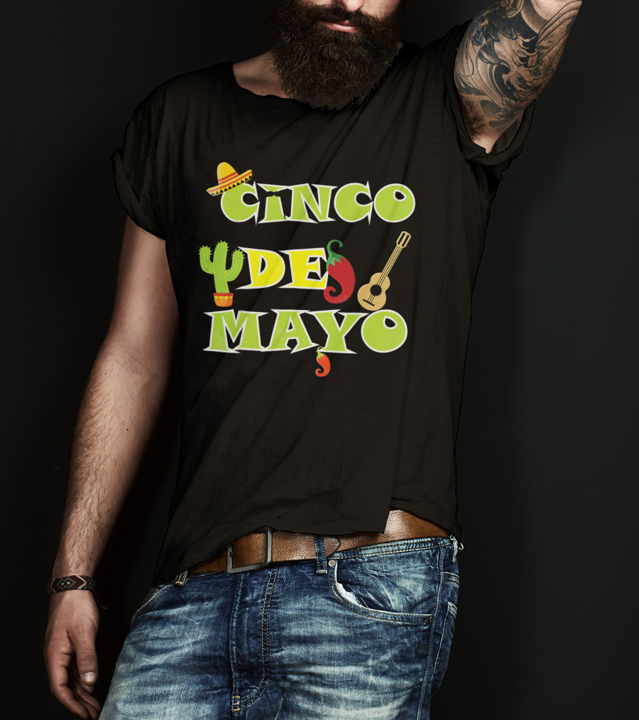 Cinco De Mayo Cactus Sombrero Guitar Chili Pepper Fiesta T-Shirt