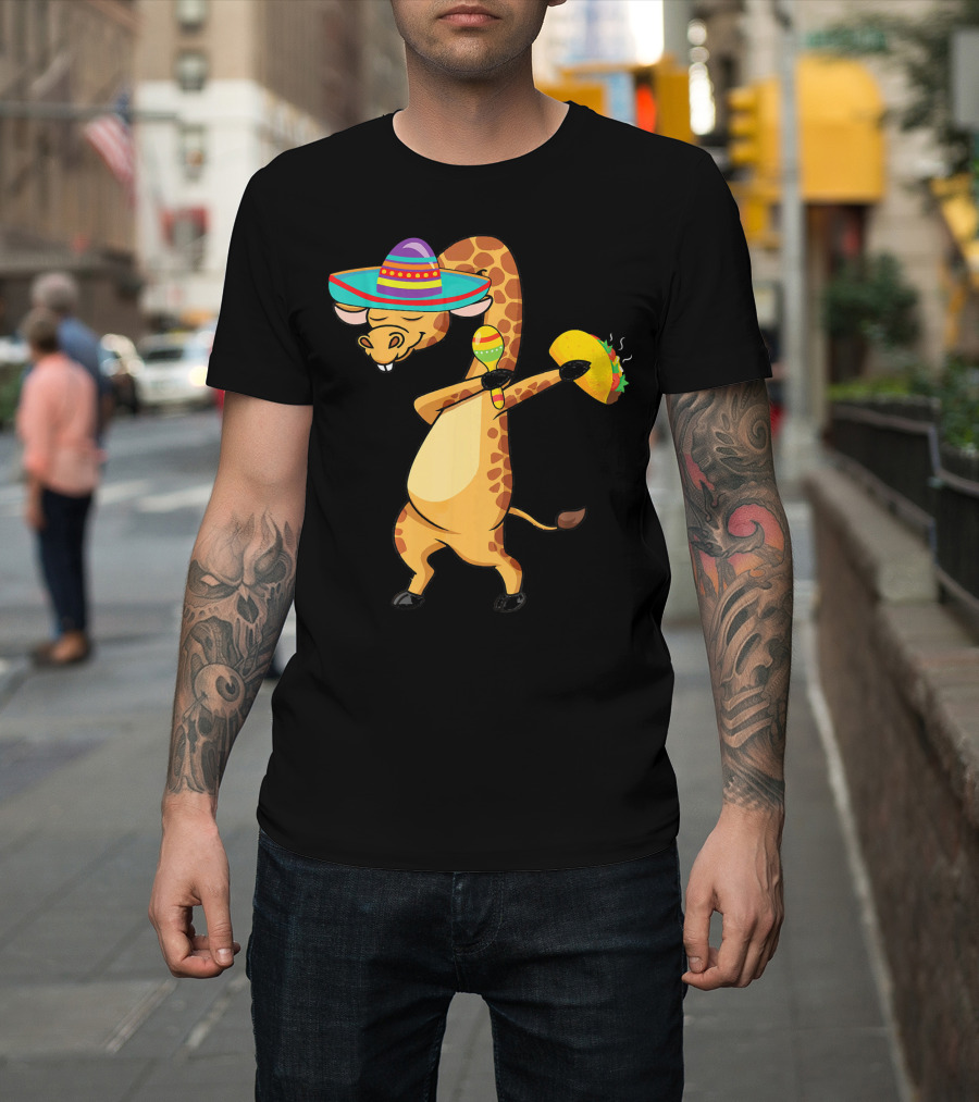 Cinco de Mayo Giraffe Dabbing with Taco and Sombrero T-Shirt