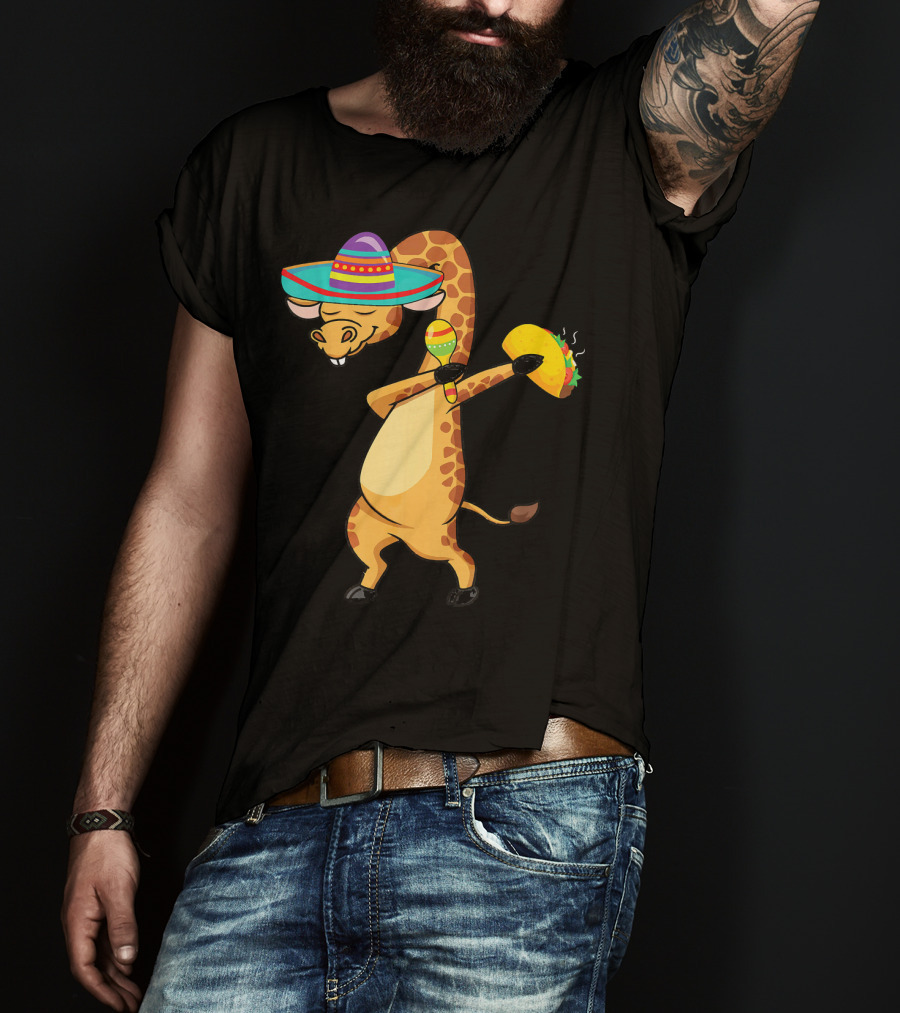 Cinco De Mayo Giraffe Dabbing With Taco And Sombrero T-Shirt