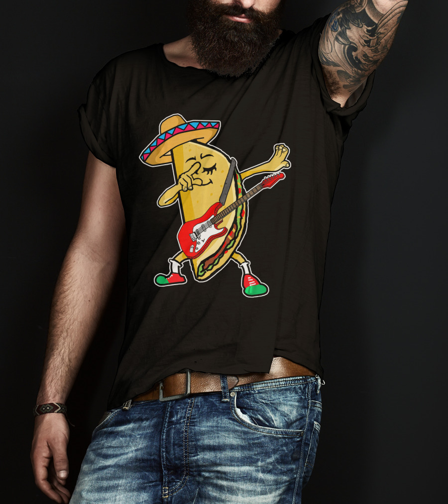 Dabbing Taco Sombrero Guitar Kids Mexican Fiesta T-Shirt