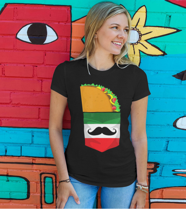 Mexican Flag Taco Cinco De Mayo Mustache T-Shirt