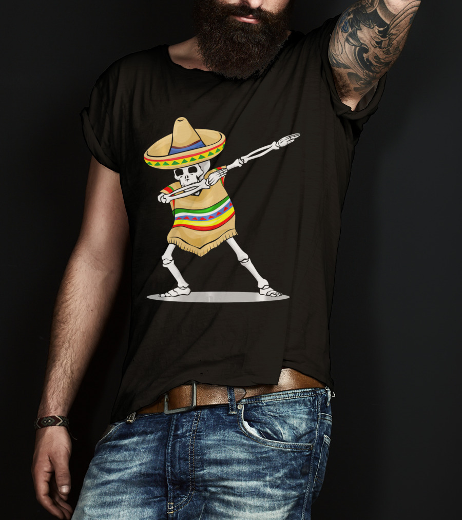 Cinco De Mayo Dabbing Skeleton Sombrero Poncho T-Shirt