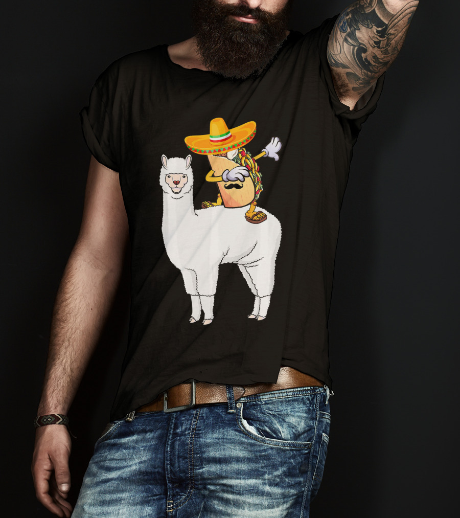 Dabbing Taco With Sombrero On Llama T-Shirt