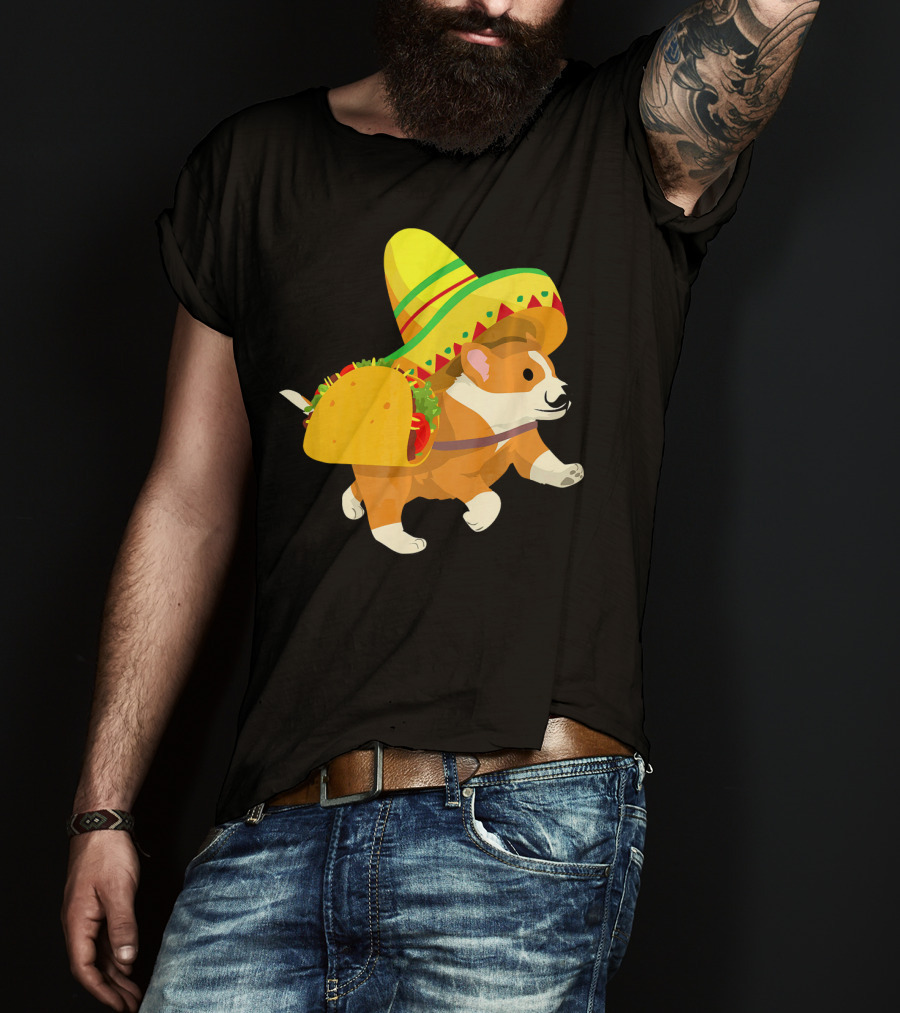Cinco De Mayo Corgi In Sombrero And Taco Costume T-Shirt