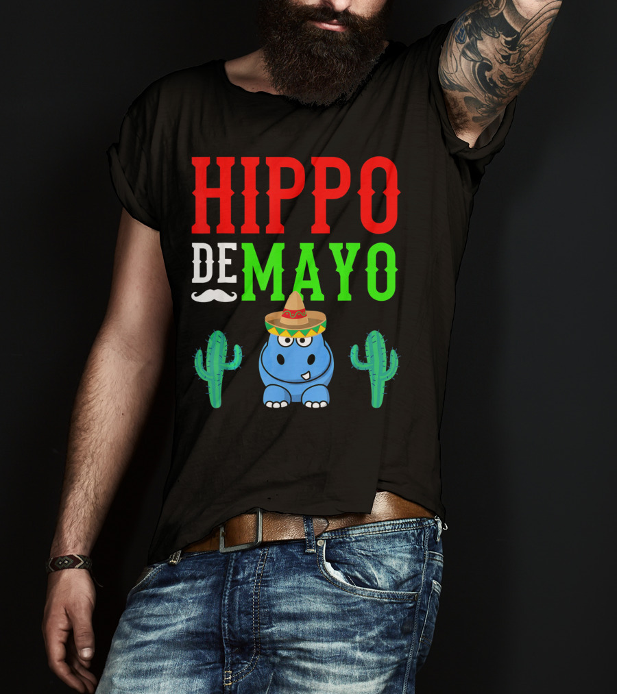 Hippo De Mayo Funny Mexico Fiesta With Sombrero Cactus T-Shirt