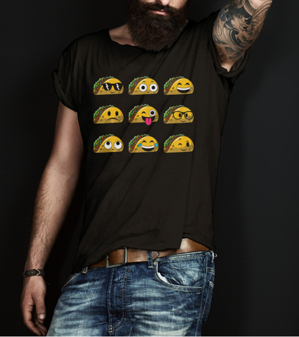 Funny Mexican Food Taco Emojis With Different Expressions T-Shirt