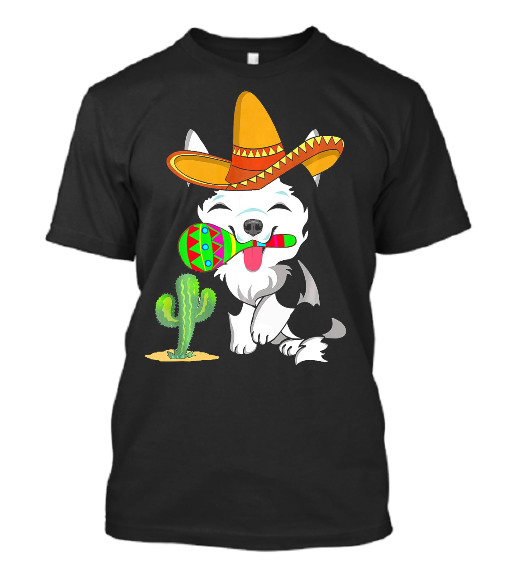 Cute Husky Dog With Sombrero And Maracas Cinco De Mayo 5th Of May T-Shirt