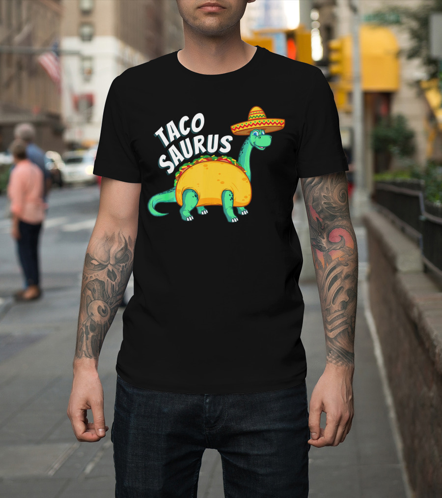 Tacosaurus Dinosaur Wearing Sombrero With Taco Body T-Shirt