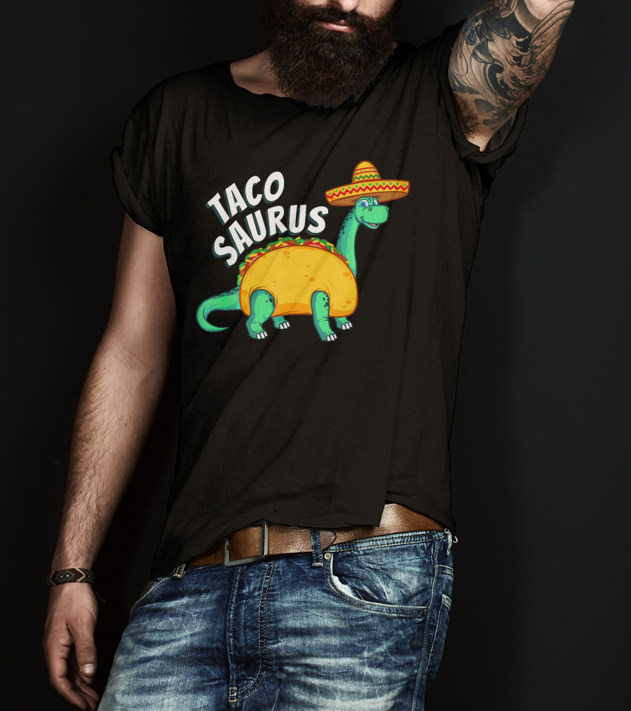Tacosaurus Dinosaur Wearing Sombrero With Taco Body T-Shirt