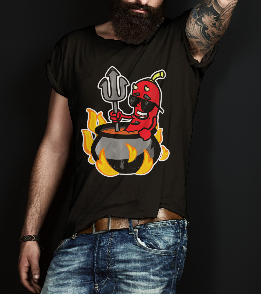 Funny Chili Pepper Devil In Fiery Pot Cinco De Mayo T-Shirt