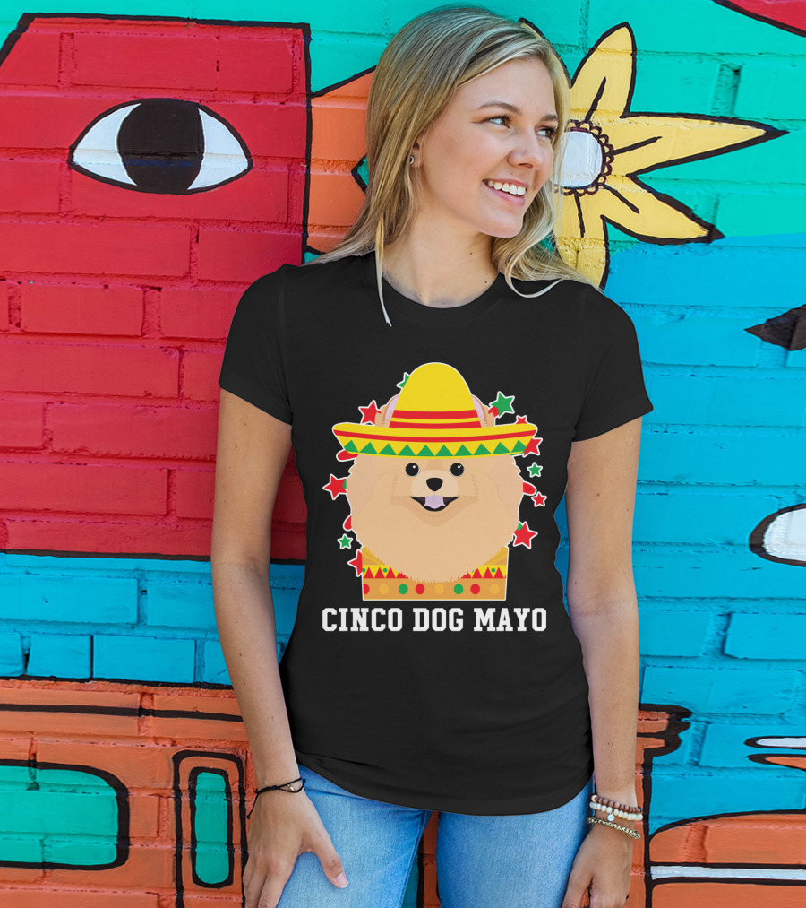 Cinco Dog Mayo Pomeranian Sombrero Stars T-Shirt