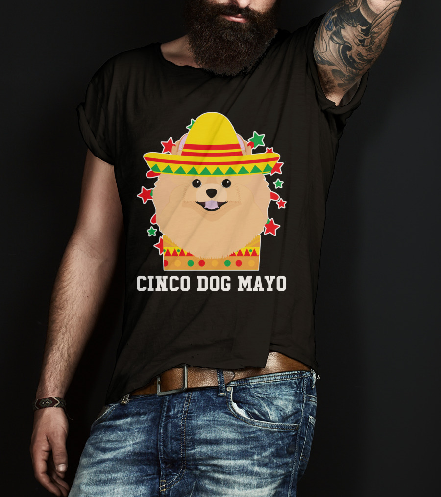 Cinco Dog Mayo Pomeranian Sombrero Stars T-Shirt
