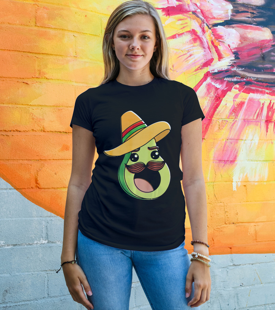 Cinco De Mayo Funny Avocado With Sombrero And Mustache T-Shirt