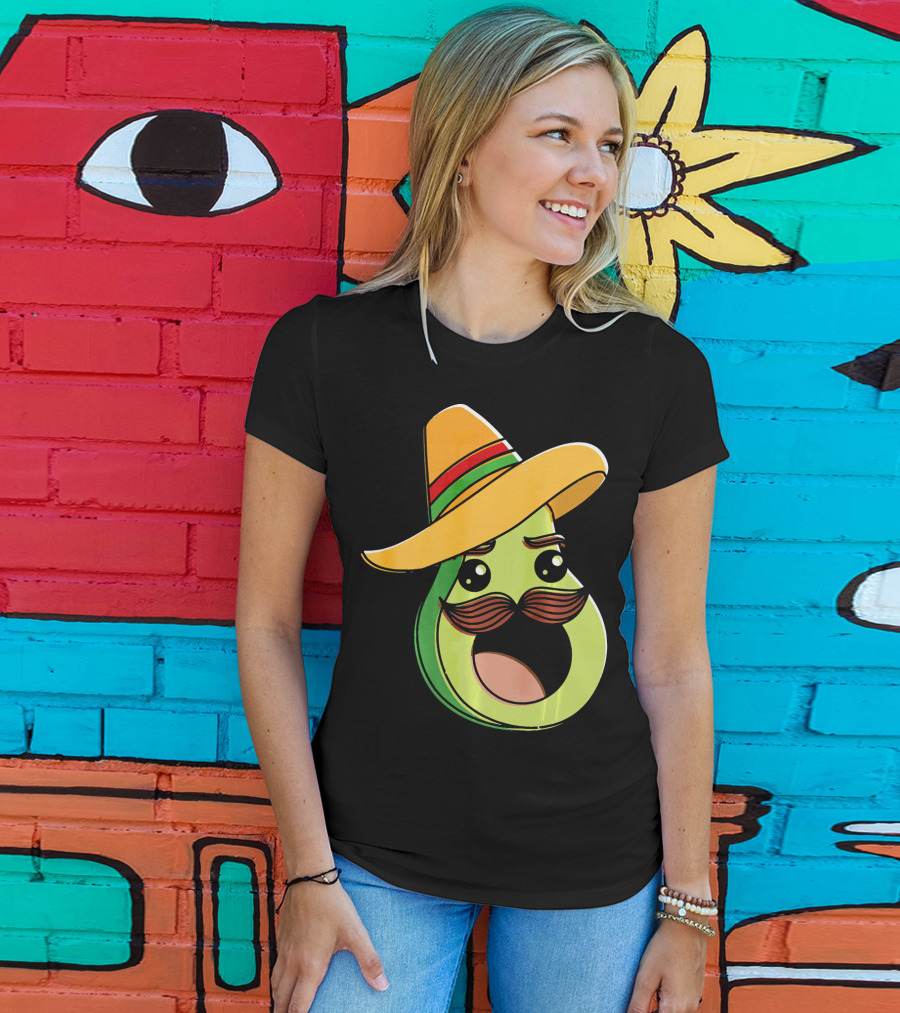 Cinco De Mayo Funny Avocado With Sombrero And Mustache T-Shirt