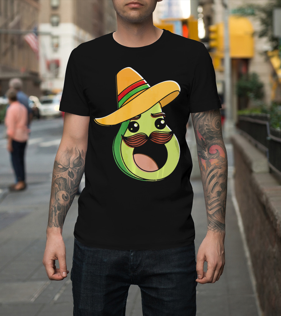 Cinco De Mayo Funny Avocado With Sombrero And Mustache T-Shirt
