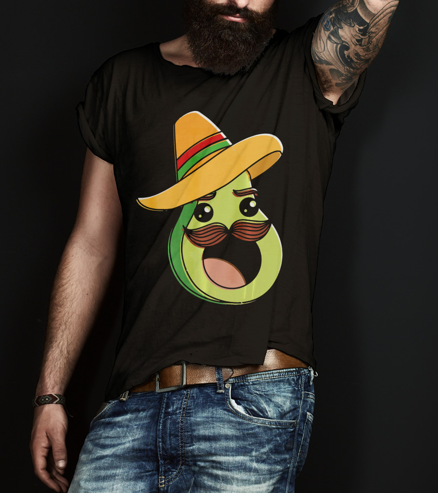 Cinco De Mayo Funny Avocado With Sombrero And Mustache T-Shirt