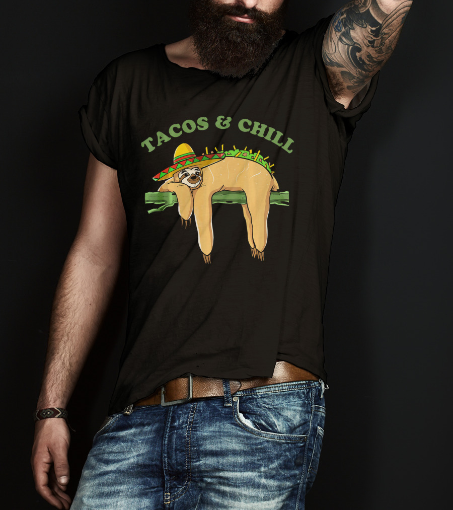 Tacos And Chill Sombrero Wearing Sloth Taco Costume Cinco De Mayo T-Shirt