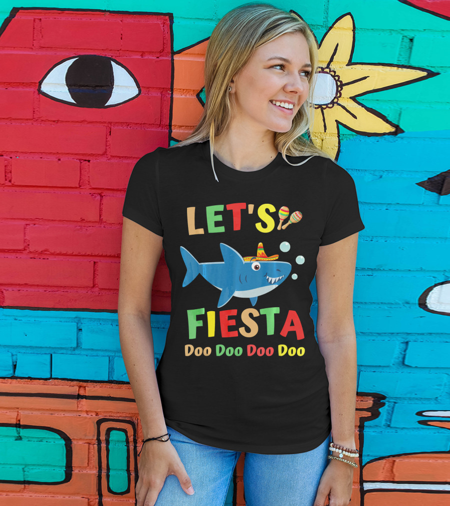 Let's Fiesta Doo Doo Doo Doo Shark Sombrero Maracas Bubbles T-Shirt