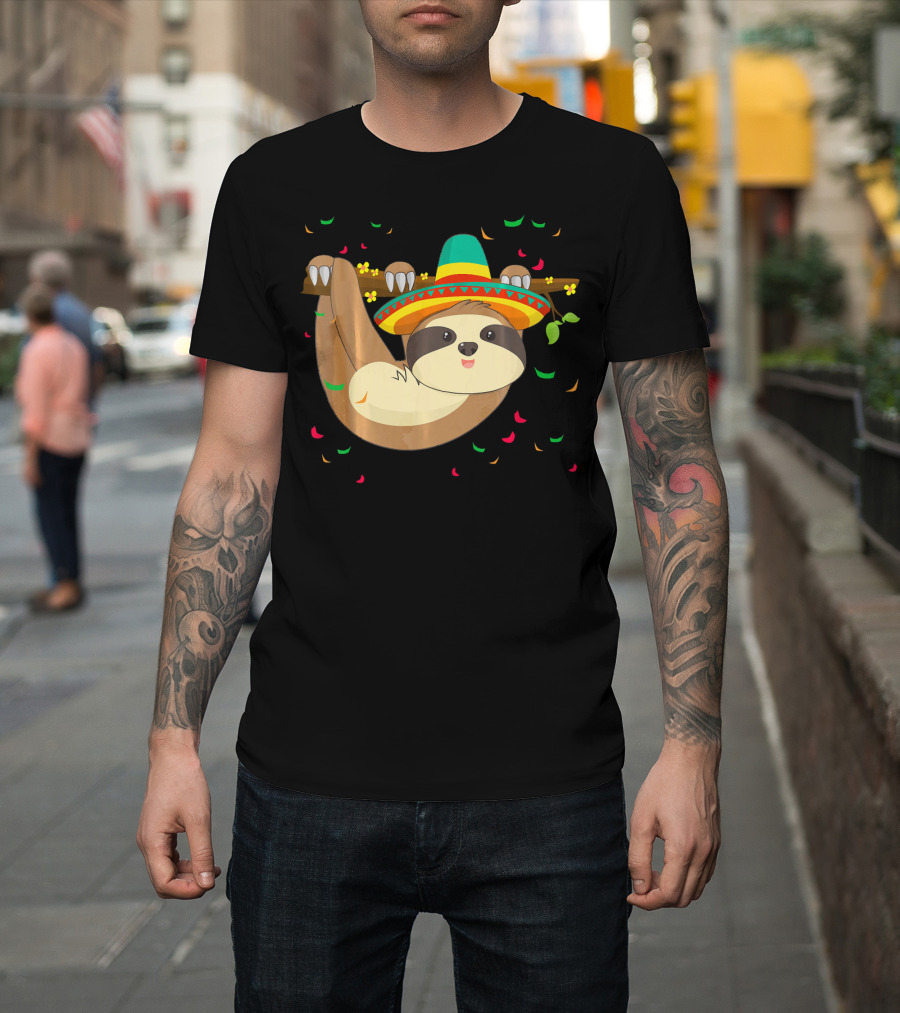 Cute Lazy Sloth with Sombrero for Cinco de Mayo 5th of May T-Shirt