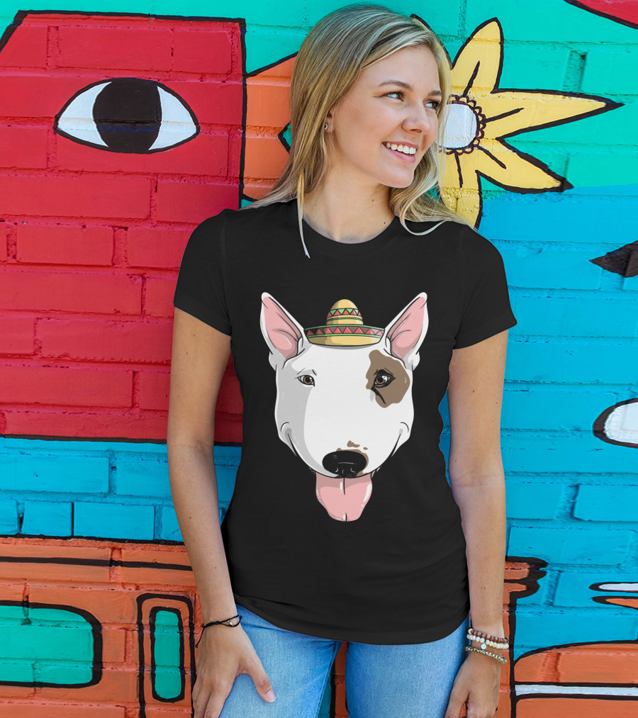 Bull Terrier Dog Sombrero Fiesta Cinco De Mayo T-Shirt
